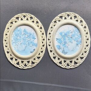 Vintage Burwood Cream Oval Wicker Photo Frames - Set of 2